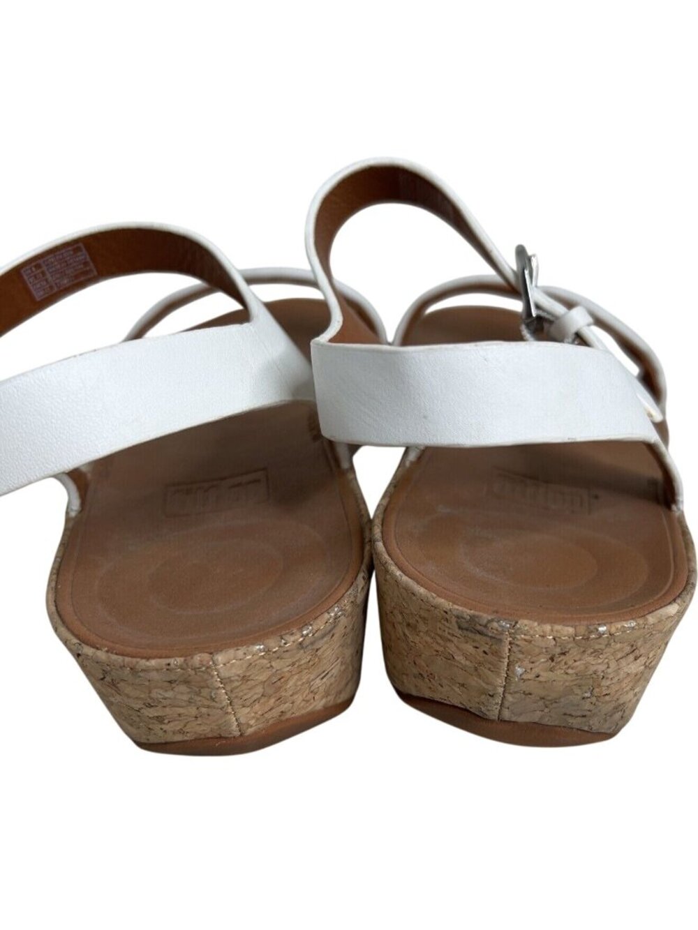 Fitflop White Leather Cork Wedge Sandals W/Adjustable Strap & Buckle Size 10 - Picture 6 of 7
